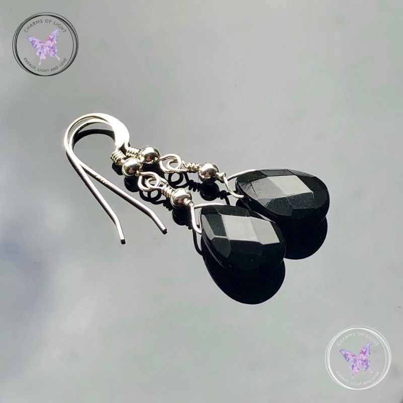 Black Onyx Faceted Teardrop Earrings